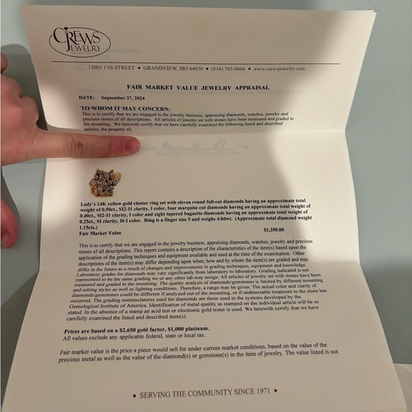 Size 5 14k yellow gold diamond cluster ring, 1.15ct total, APPRAISED - Picture 12 of 14